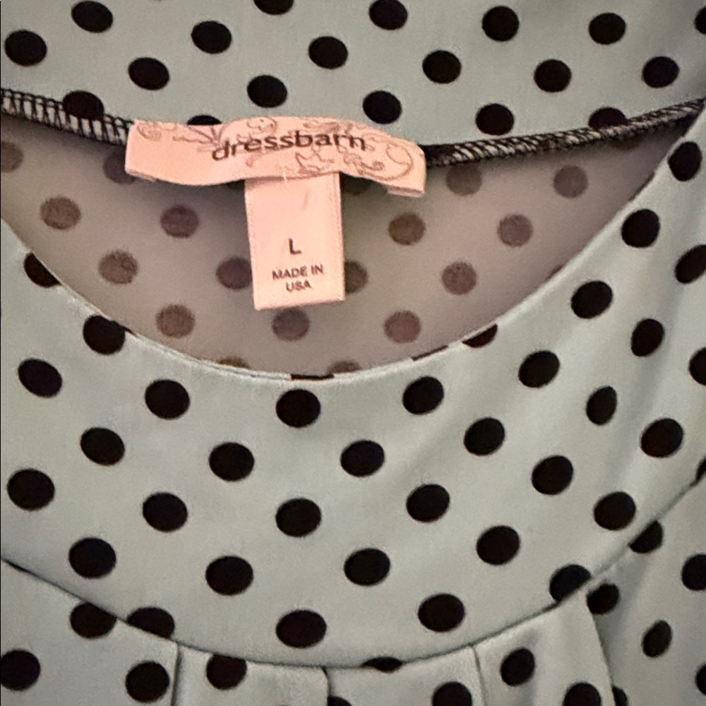 dressbarn Mint Green Sleeveless Polka Dot Blouse with Black Dots